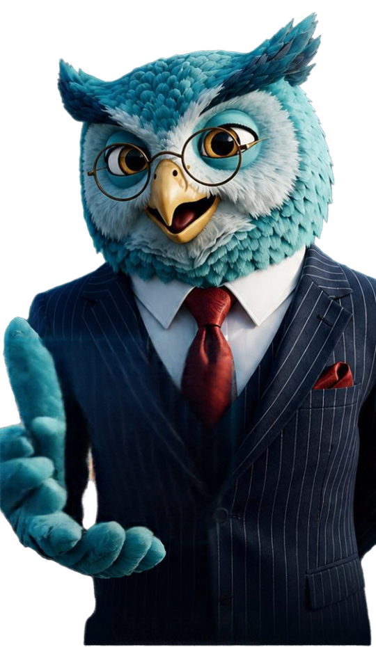 The ClearMarket owl giving a thumbs-up