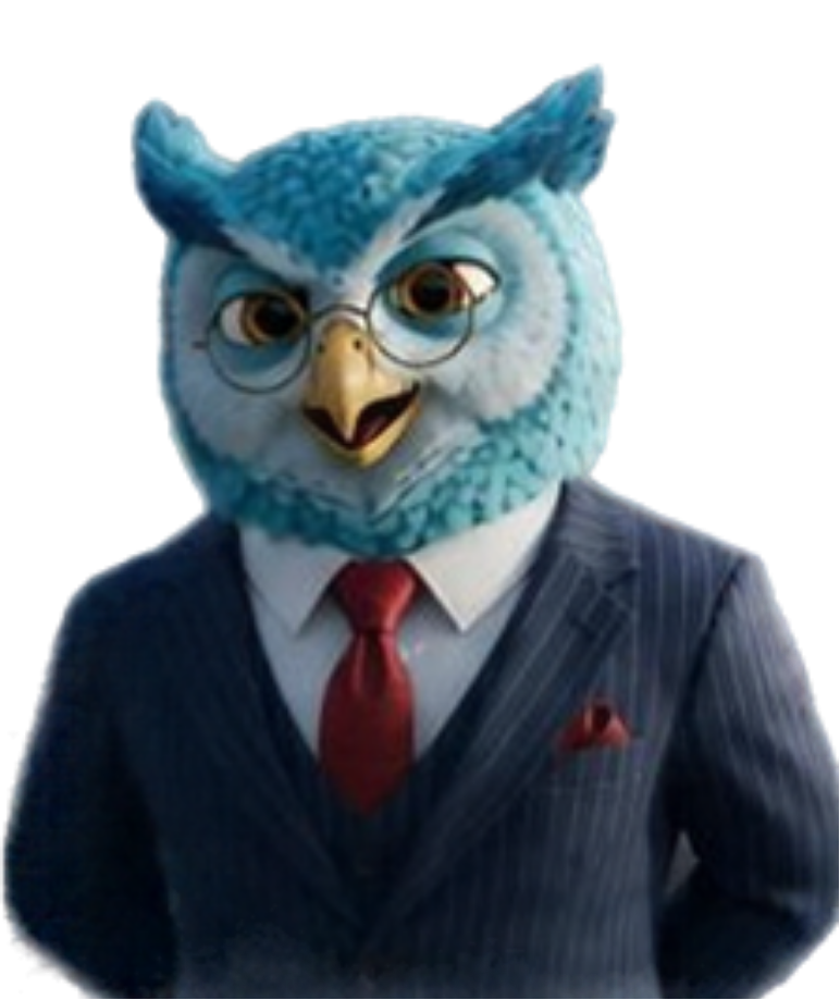 The ClearMarket owl standing quietly, ready to answer questions